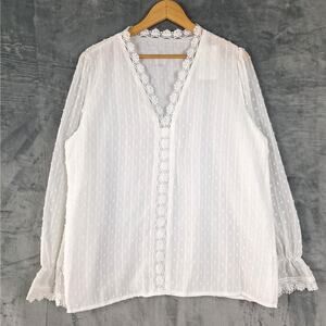 Womens Top XL White Boho Angel Crochet Romantic Floral Lace Sheer‎ Feminine NWT